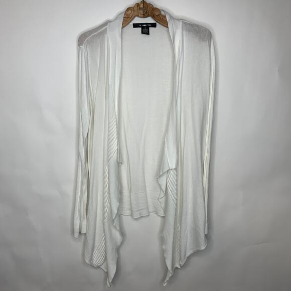 89th & Madison White Waterfall Open Front Cardigan Sz Medium - Picture 1 of 3